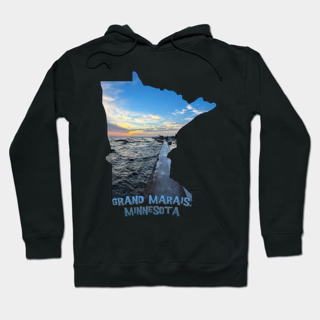 Minnesota State Outline - Grand Marais Sunset Hoodie by gorff